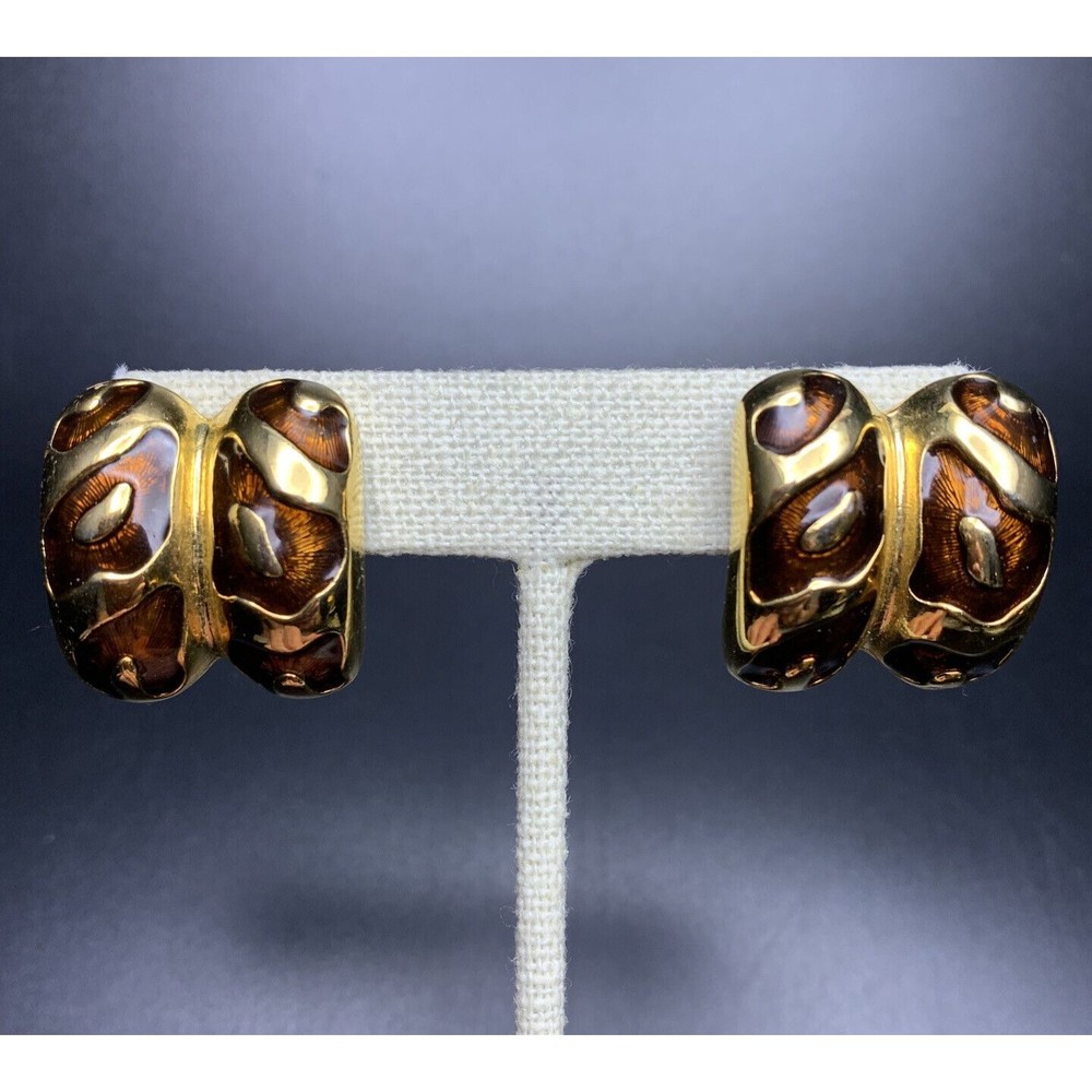 Chunky Animal Print Earrings Cheetah Leopard Pattern Big Large Pierced Vintage